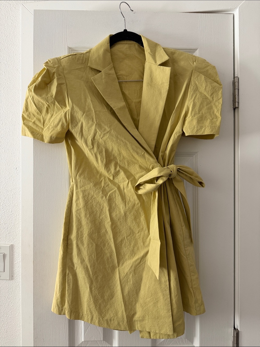 storets Yellow Puff-Sleeve Wrap Mini Dress
